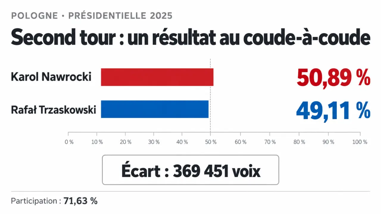 Résultats élections Pologne : scores du second tour présidentiel de 2025 et taux de participation