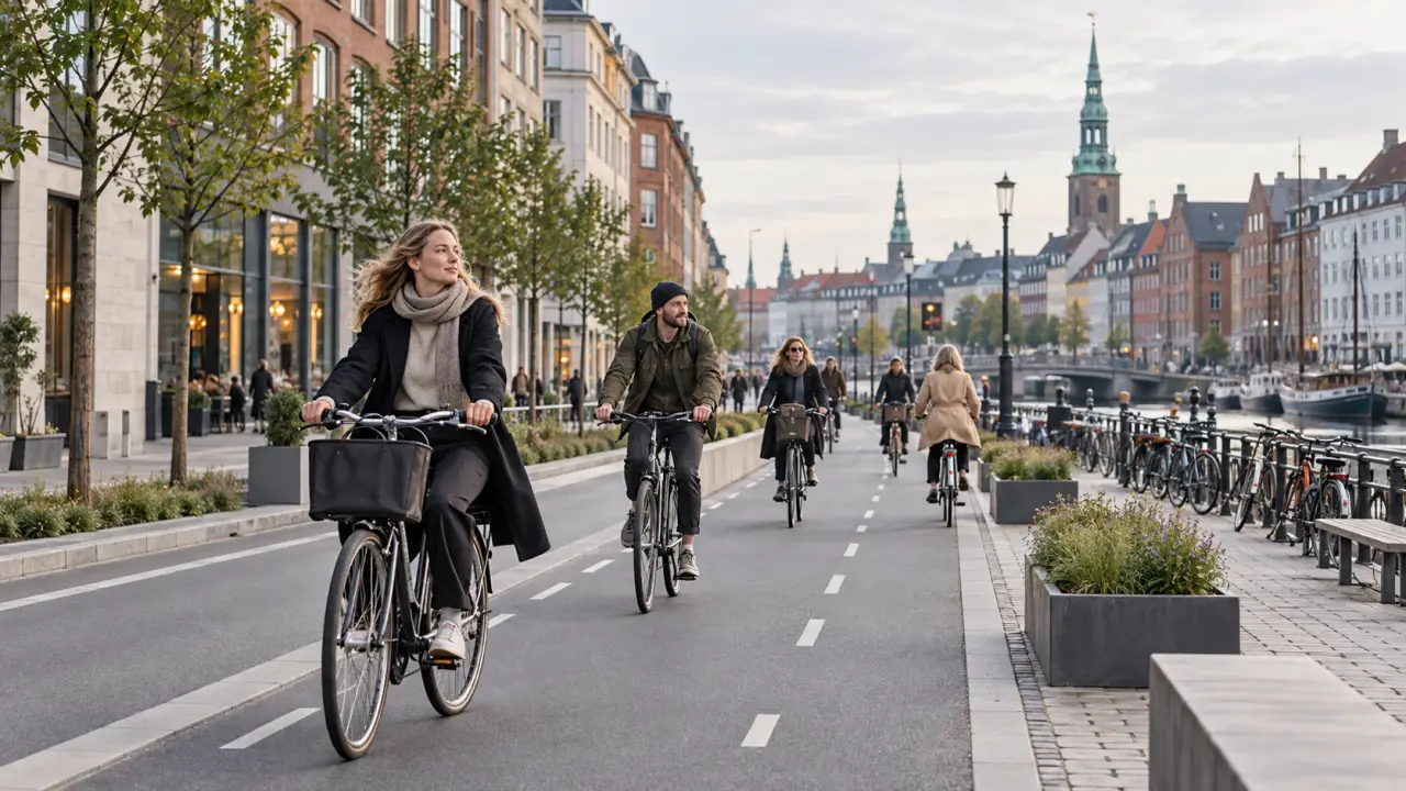 Cyclistes circulant sur une infrastructure cyclable à Copenhague